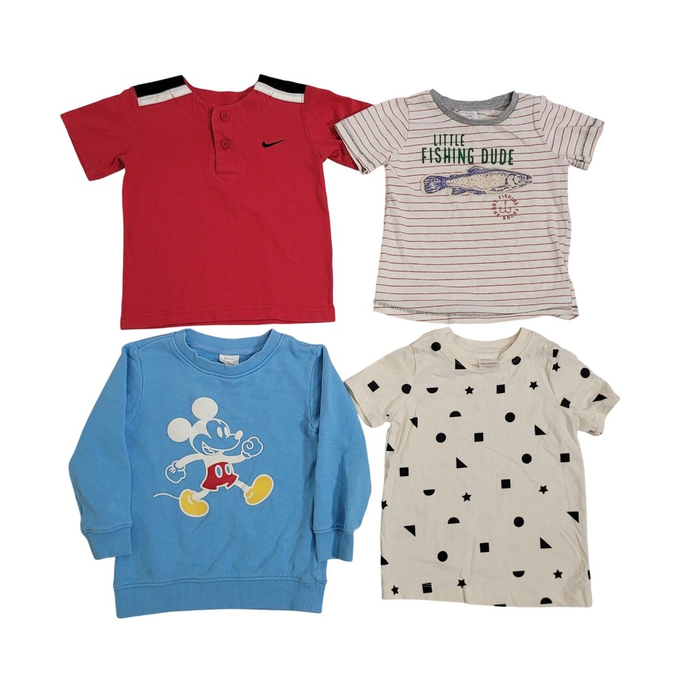 Mixed Brands 12-18M Tops Bundle Toddler Boy Blue Red Striped Geometric 4pc‎ Lot